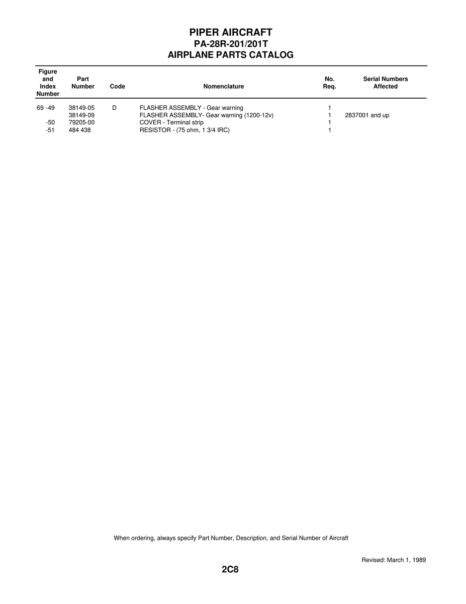 Aviation Part 38149-09 for Piper PA-28 Cherokee Aircraft