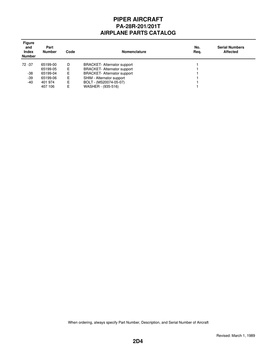 Aviation Part 65199-06 for Piper PA-28 Cherokee Aircraft
