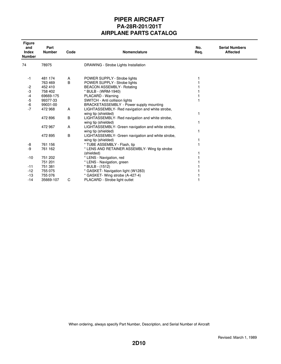Aviation Part 99377-33 for Piper PA-28 Cherokee Aircraft