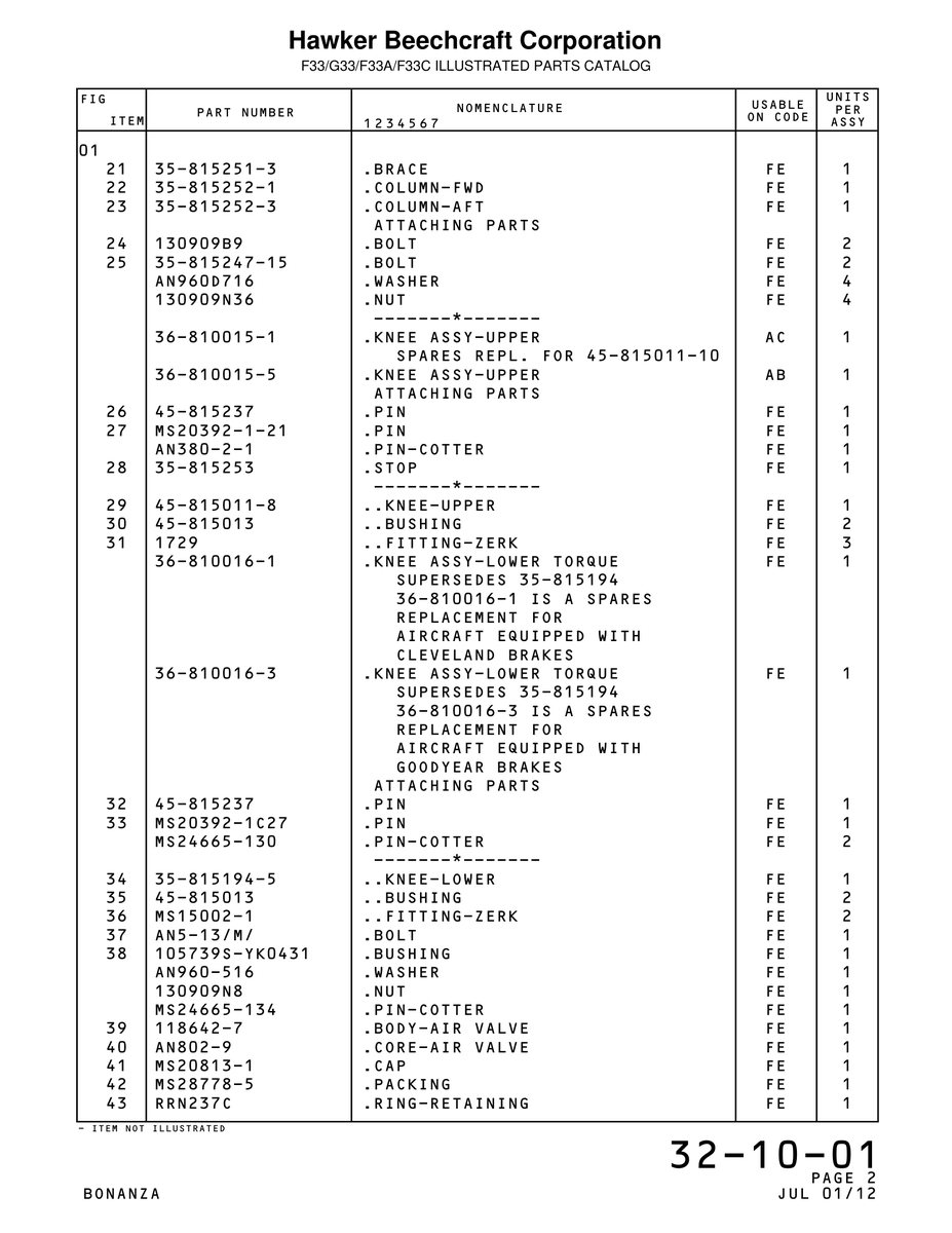 Aviation Part 810015-5 for Beechcraft Bonanza F33A Aircraft