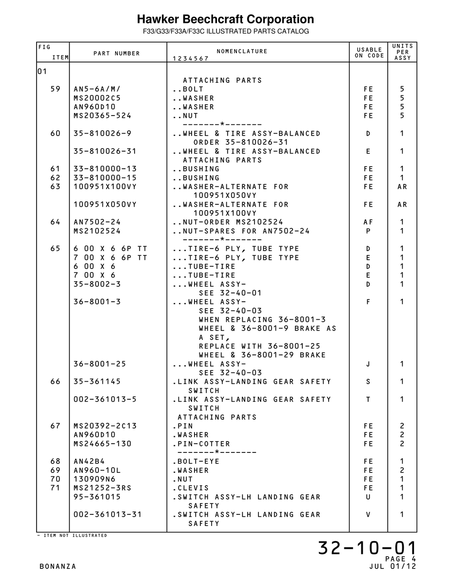Aviation Part 361013-5 for Beechcraft Bonanza F33A Aircraft