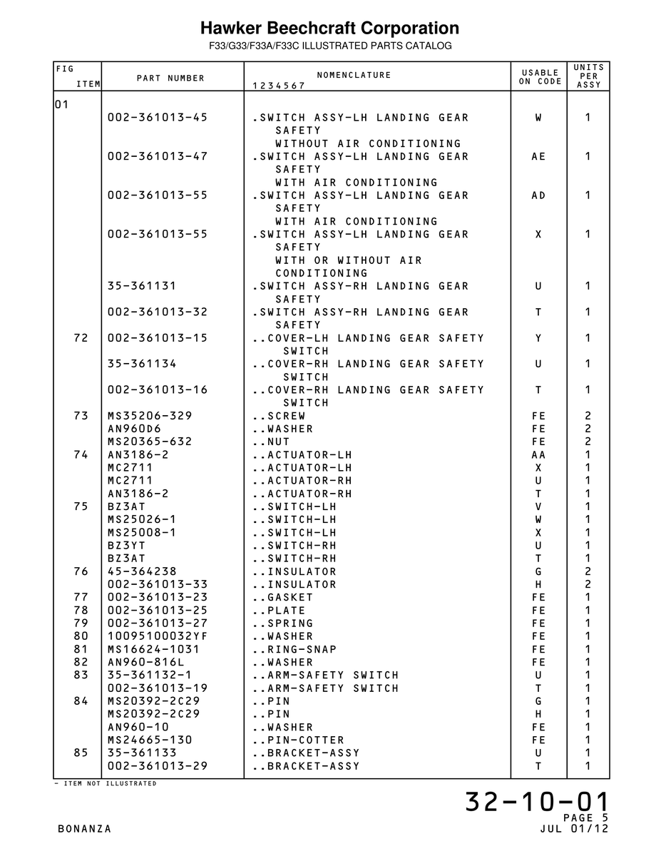 Aviation Part 361013-32 for Beechcraft Bonanza F33A Aircraft