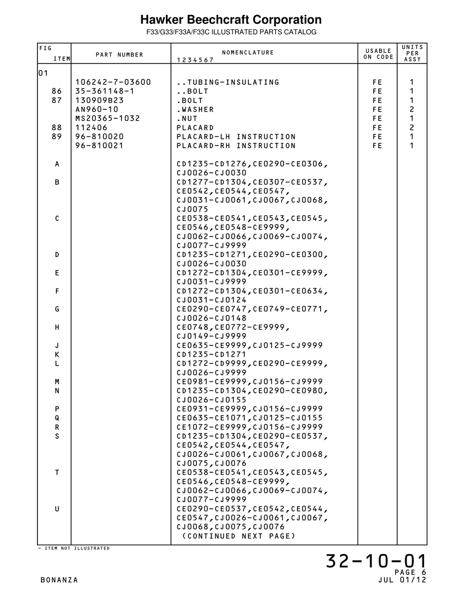 Aviation Part 361148-1 for Beechcraft Bonanza F33A Aircraft