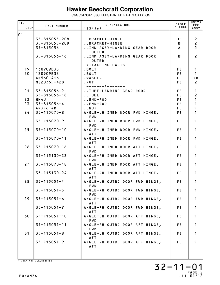 Aviation Part 115051-7 for Beechcraft Bonanza F33A Aircraft