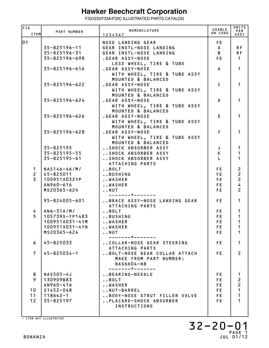 Aviation Part 825196-622 for Beechcraft Bonanza F33A Aircraft