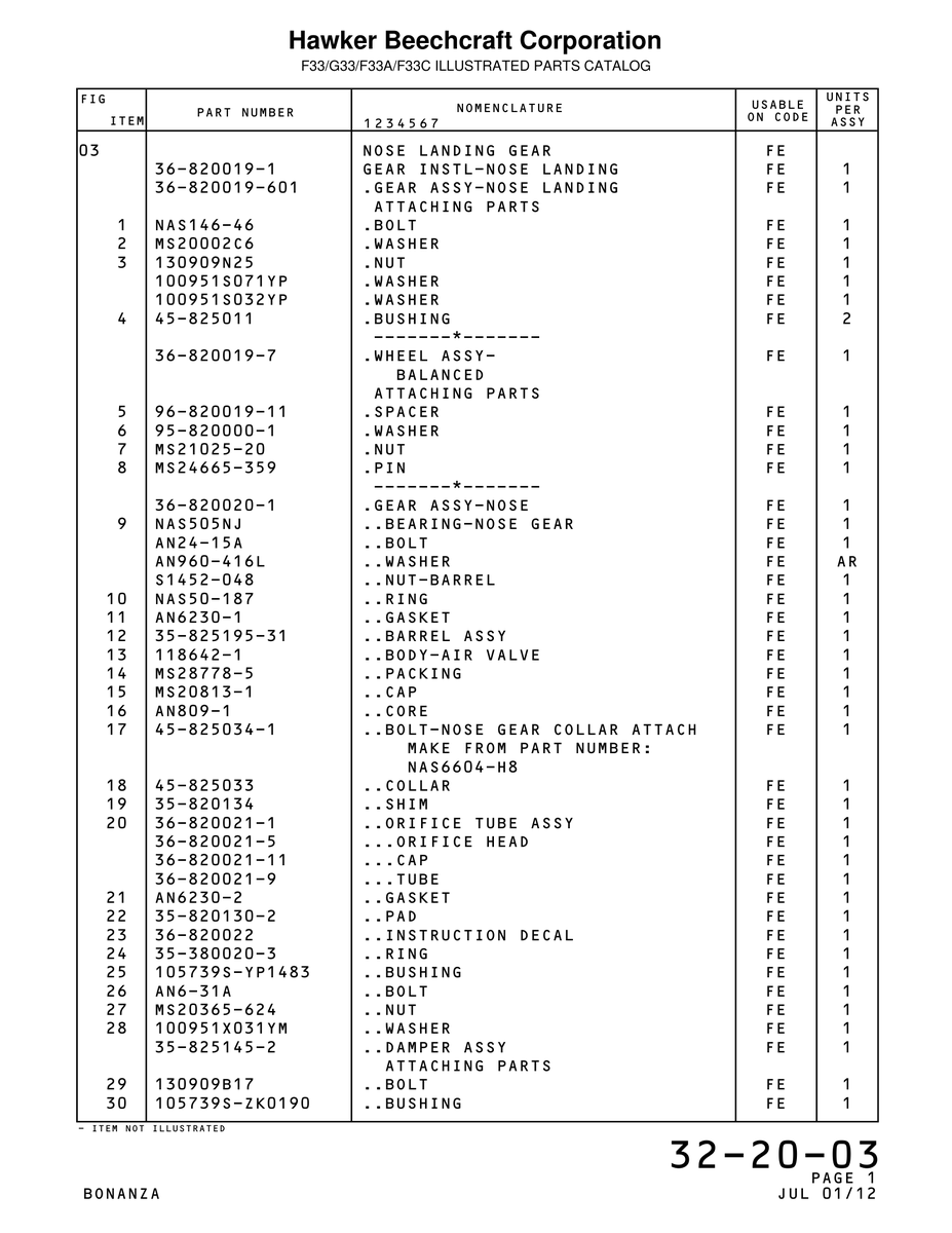 Aviation Part 820019-1 for Beechcraft Bonanza F33A Aircraft