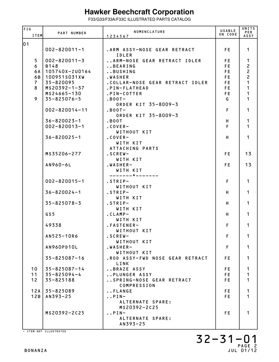 Aviation Part 820013-1 for Beechcraft Bonanza F33A Aircraft