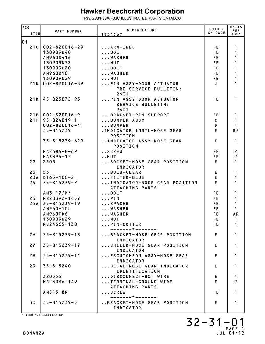 Aviation Part 820016-9 for Beechcraft Bonanza F33A Aircraft
