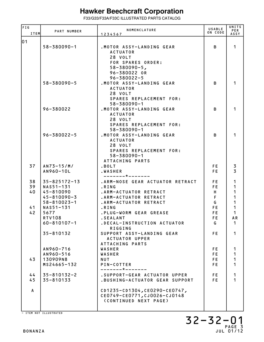 Aviation Part 825172-13 for Beechcraft Bonanza F33A Aircraft