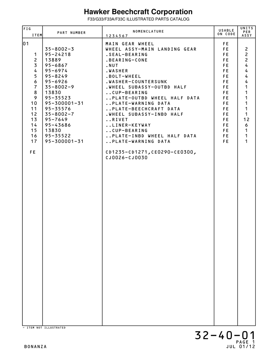 Aviation Part 300001-31 for Beechcraft Bonanza F33A Aircraft