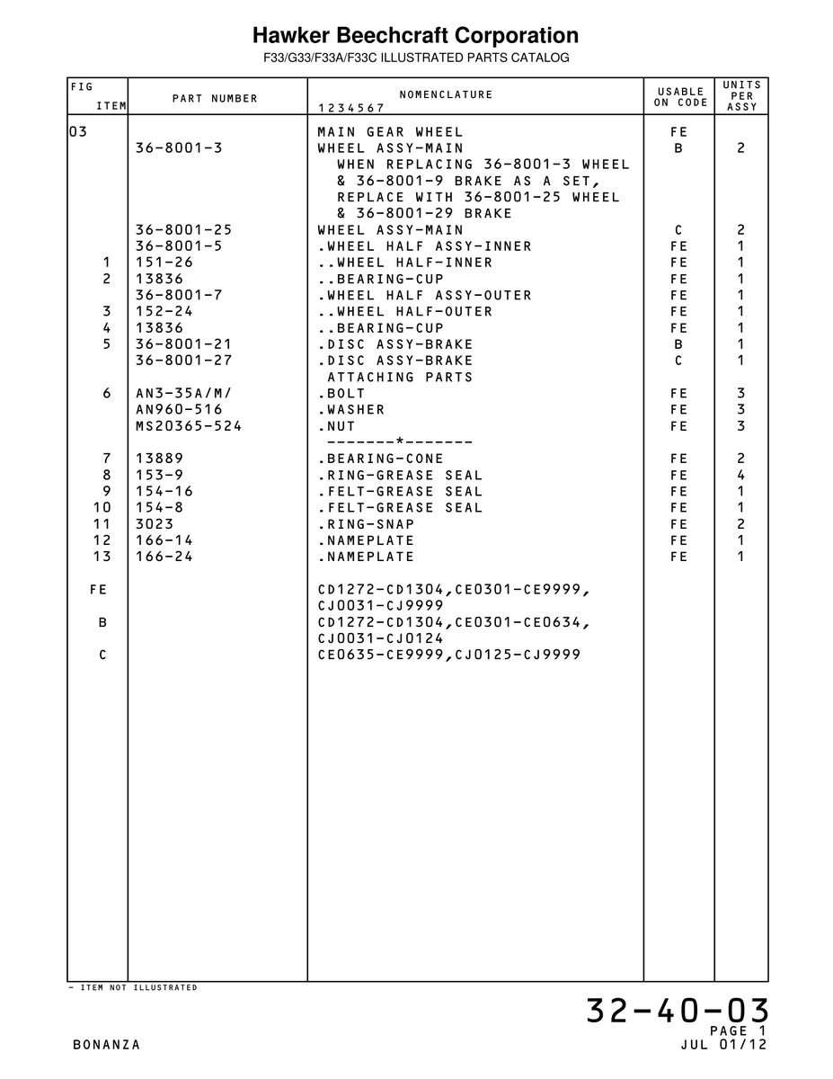 Aviation Part 8001-21 for Beechcraft Bonanza F33A Aircraft