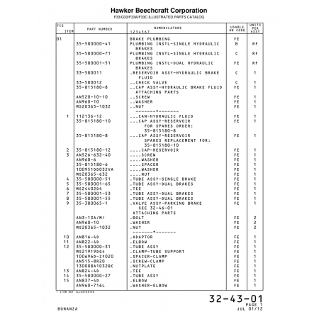 Plumbing Instl-Single Hydraulic (580000-71) — Beechcraft Bonanza F33A Plumbing Instl-Single Hydraulic (580000-71) — Beechcraft Bonanza F33A