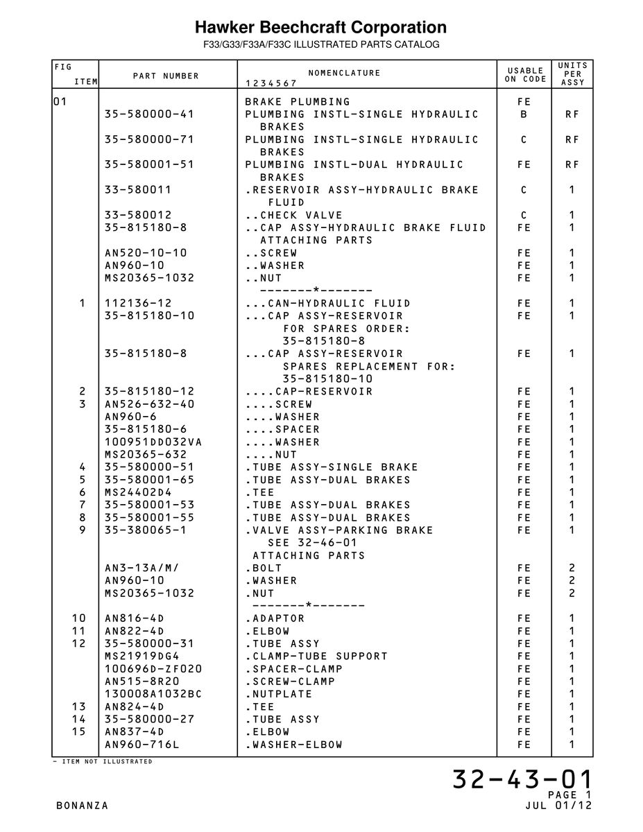 Aviation Part 580000-51 for Beechcraft Bonanza F33A Aircraft