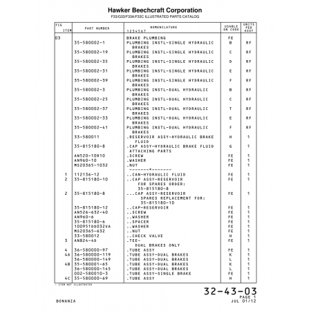 Plumbing Instl-Dual Hydraulic (580002-33) — Beechcraft Bonanza F33A Plumbing Instl-Dual Hydraulic (580002-33) — Beechcraft Bonanza F33A