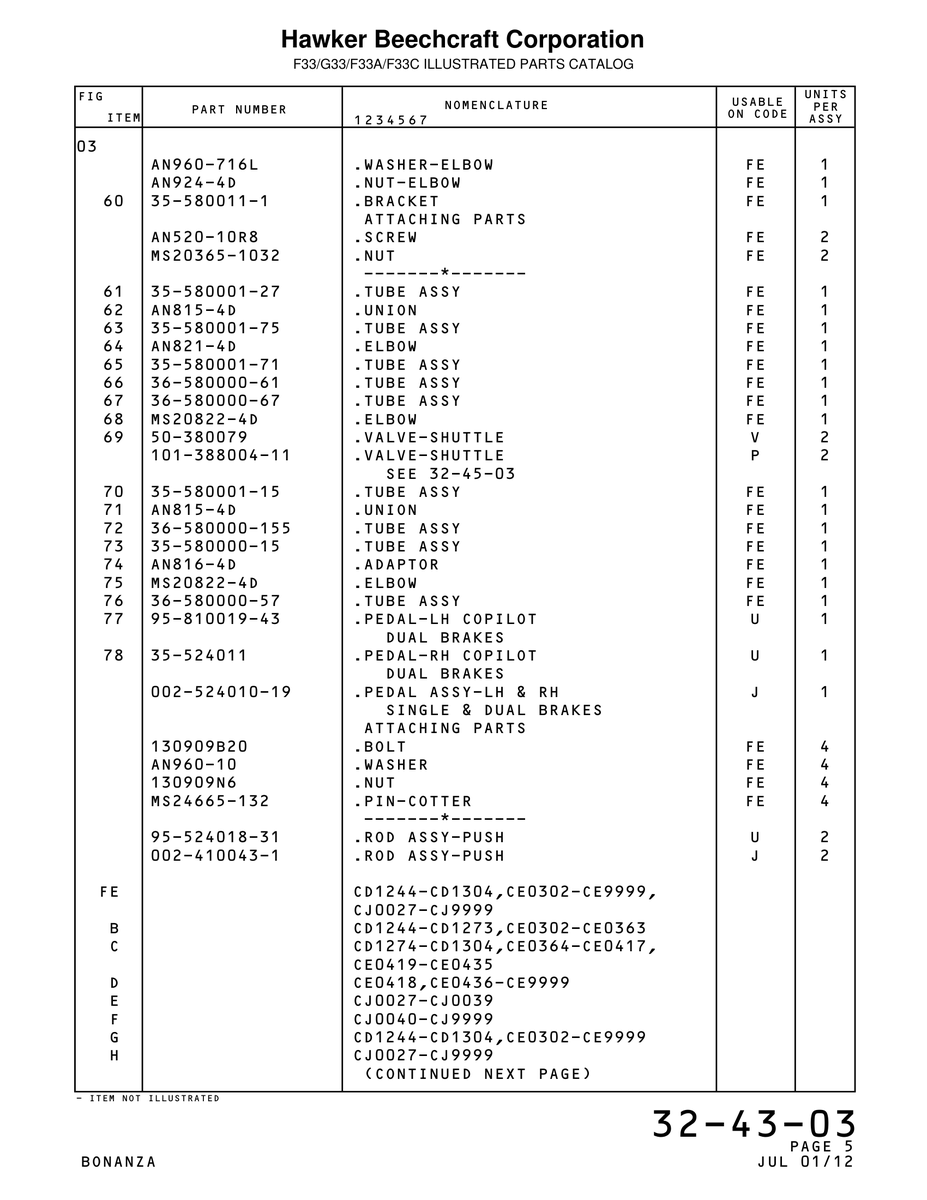 Aviation Part 580000-57 for Beechcraft Bonanza F33A Aircraft
