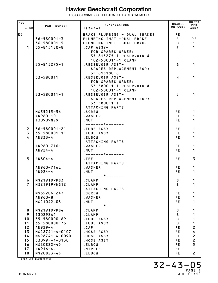 Tee AN804-4 for Beechcraft Bonanza F33A Aircraft