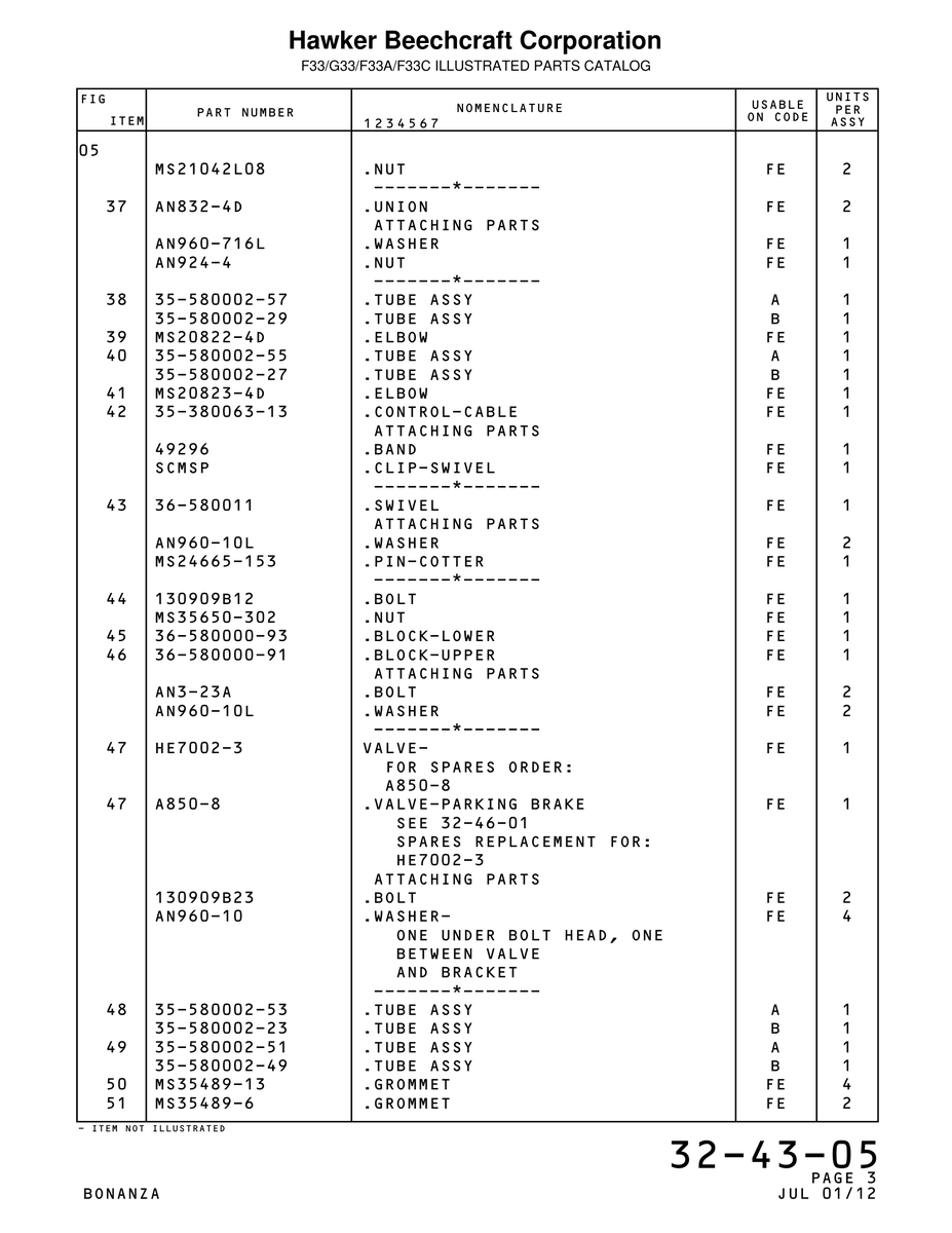 Aviation Part 580002-53 for Beechcraft Bonanza F33A Aircraft