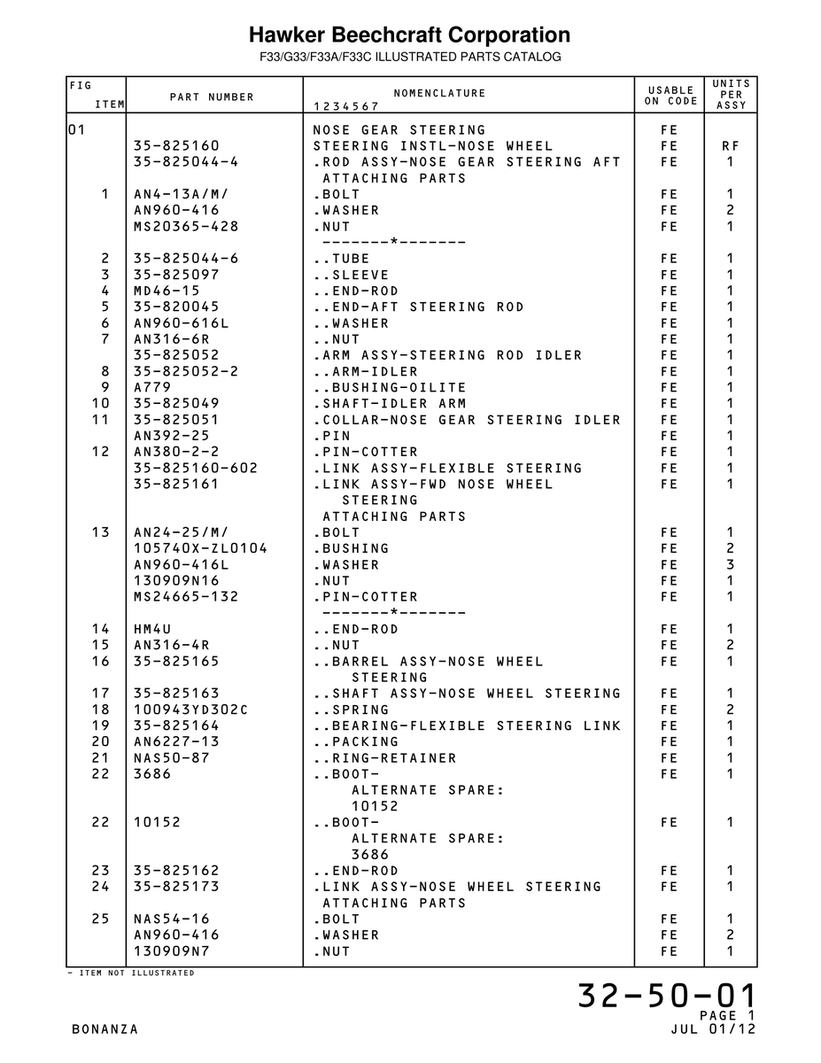 Aviation Part 825160-602 for Beechcraft Bonanza F33A Aircraft
