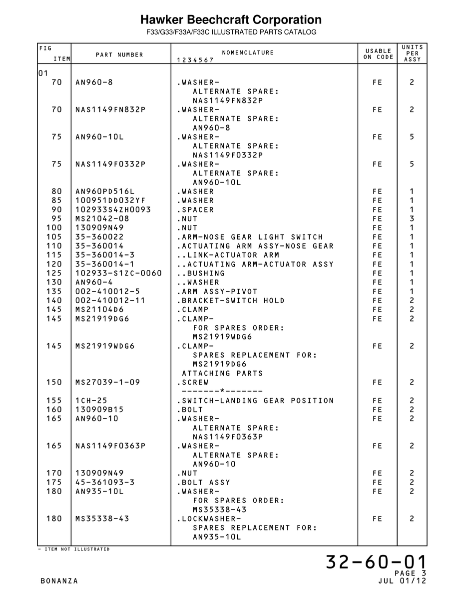 Aviation Part 410012-5 for Beechcraft Bonanza F33A Aircraft