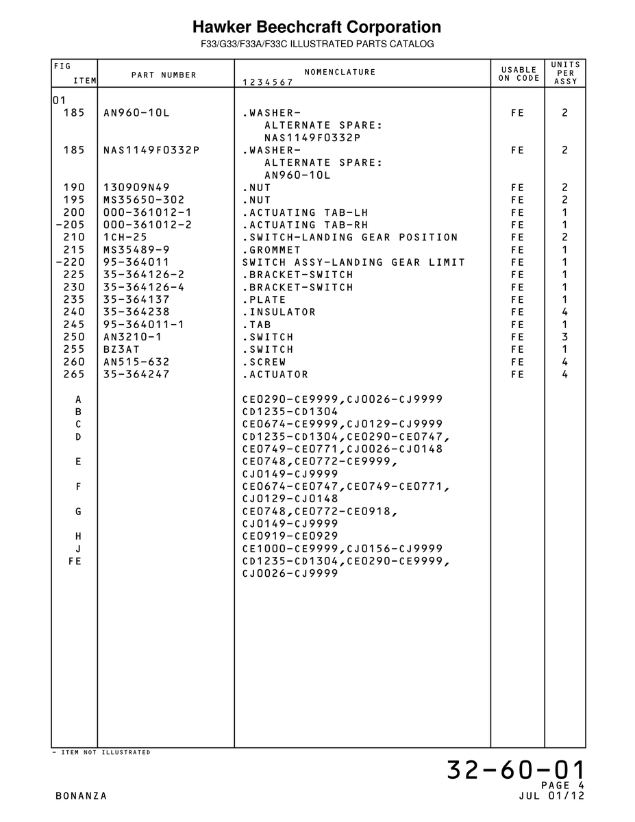 Aviation Part 364126-2 for Beechcraft Bonanza F33A Aircraft
