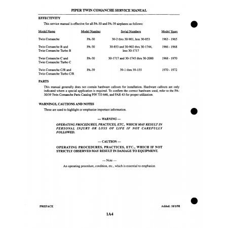 Aviation Part (30-853) — Piper PA-30 Twin Comanche Aviation Part (30-853) — Piper PA-30 Twin Comanche