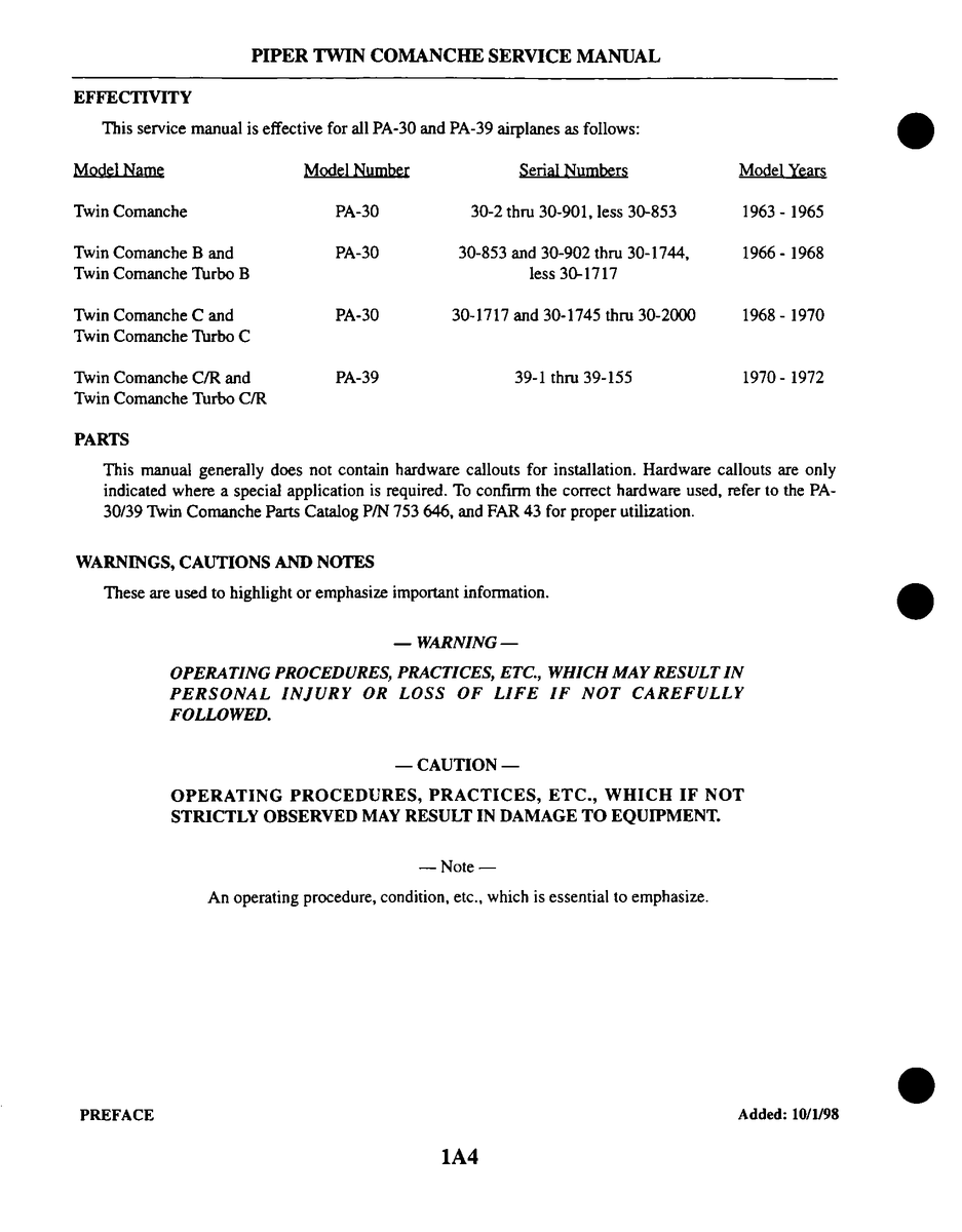 Aviation Part 30-853 for Piper PA-30 Twin Comanche Aircraft