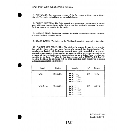 Aviation Part (TO-32O-C) — Piper PA-30 Twin Comanche Aviation Part (TO-32O-C) — Piper PA-30 Twin Comanche