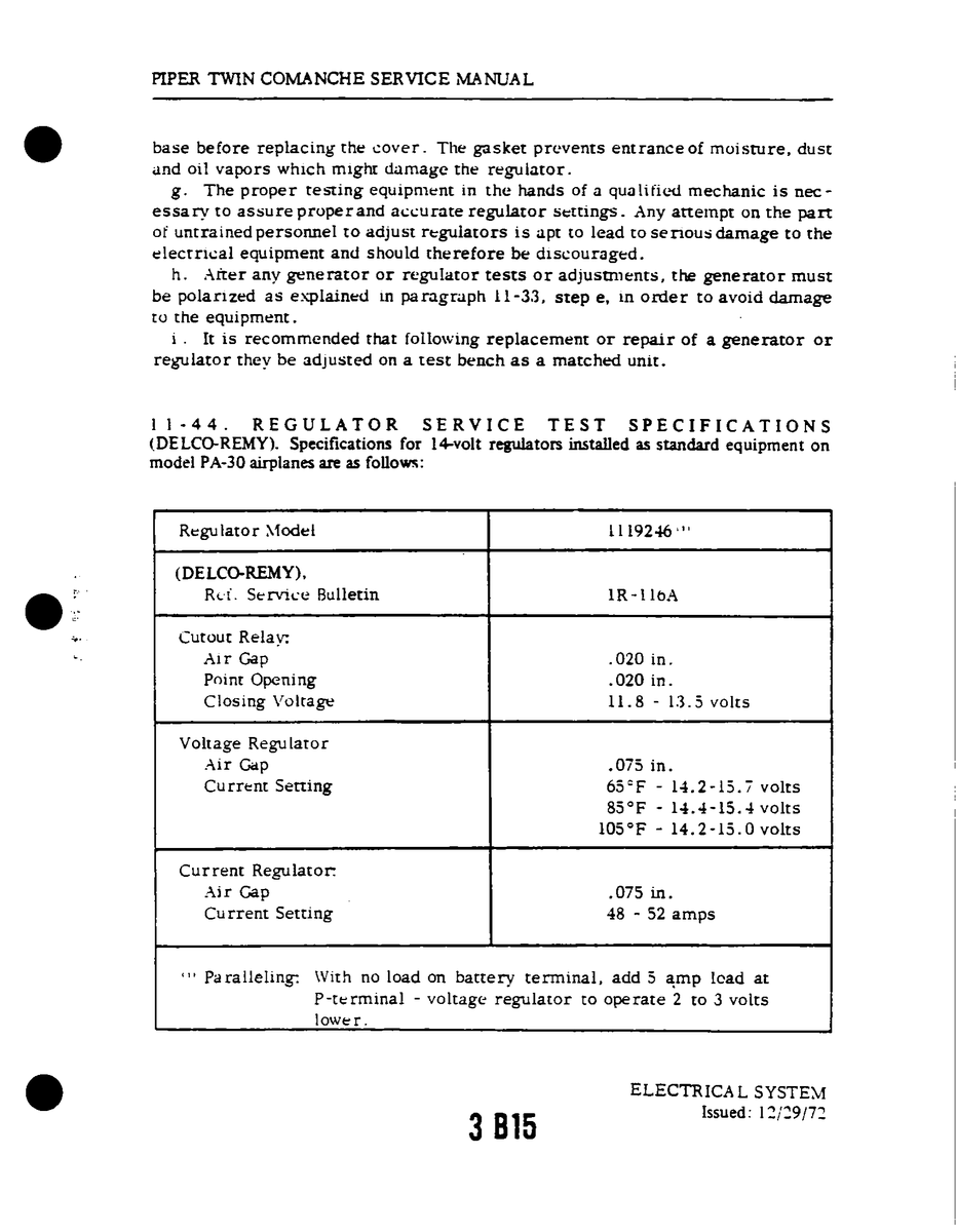 Aviation Part 105OF for Piper PA-30 Twin Comanche Aircraft