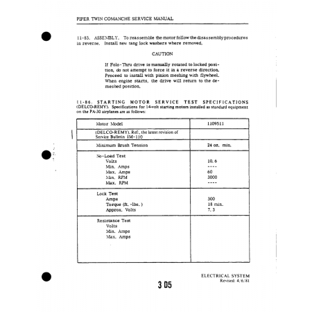 Aviation Part (1109511) — Piper PA-30 Twin Comanche