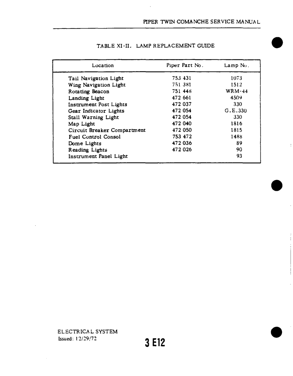 Aviation Part WRM-44 for Piper PA-30 Twin Comanche Aircraft