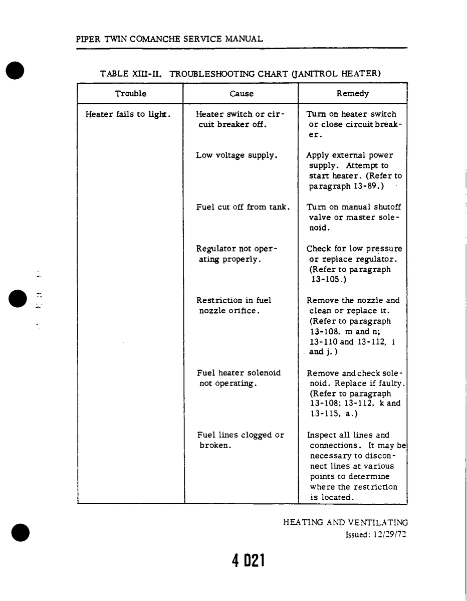 Aviation Part 13-110 for Piper PA-30 Twin Comanche Aircraft