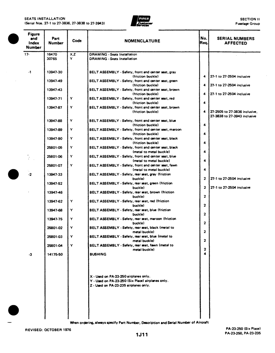 Aviation Part 13947-87 for Johnson Scorpion Too Aircraft