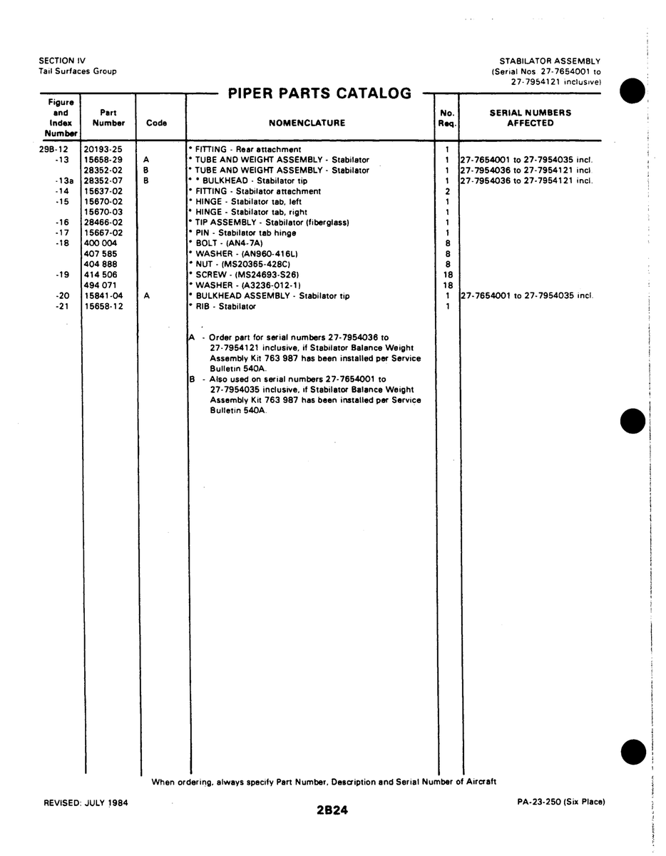 Aviation Part 15658-1 for Johnson Scorpion Too Aircraft