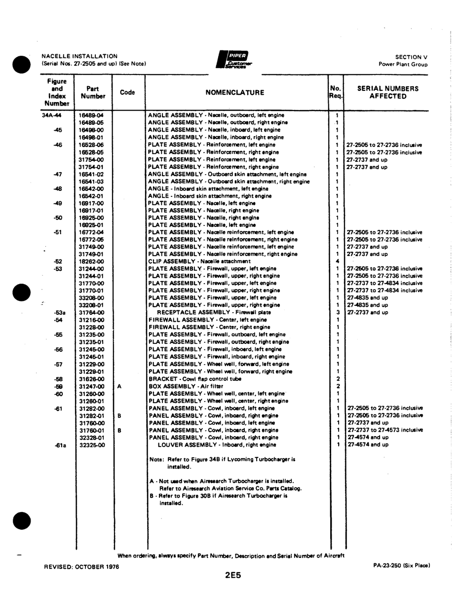 Aviation Part lW25-01 for Johnson Scorpion Too Aircraft
