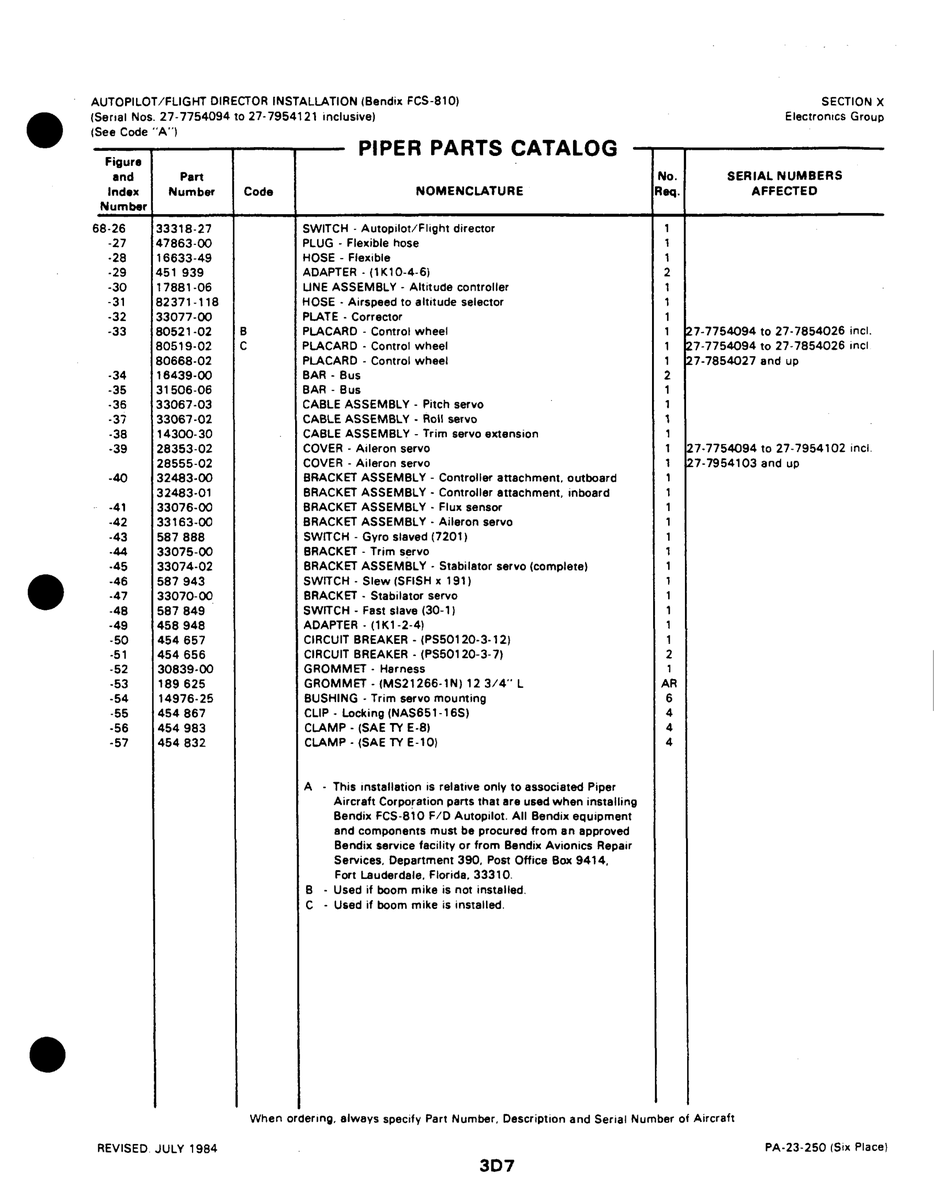 Aviation Part 82371-118 for Johnson Scorpion Too Aircraft