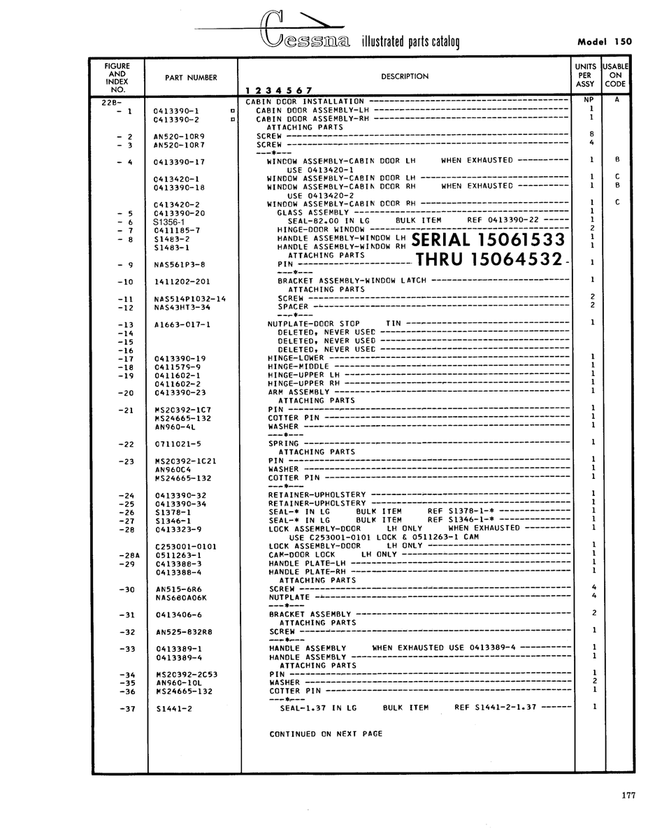 Aviation Part S1356-1 for Cessna 150 Aircraft