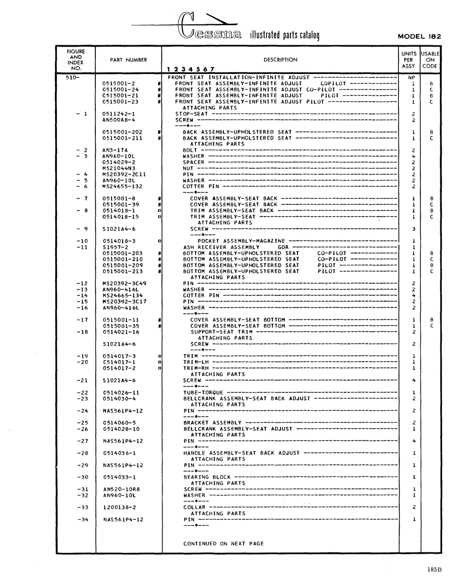 Aviation Part 0511242-1 for Cessna 182 Skylane Aircraft