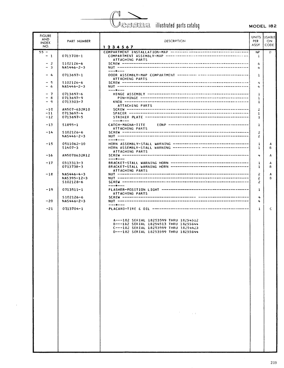Aviation Part 0511062-10 for Cessna 182 Skylane Aircraft