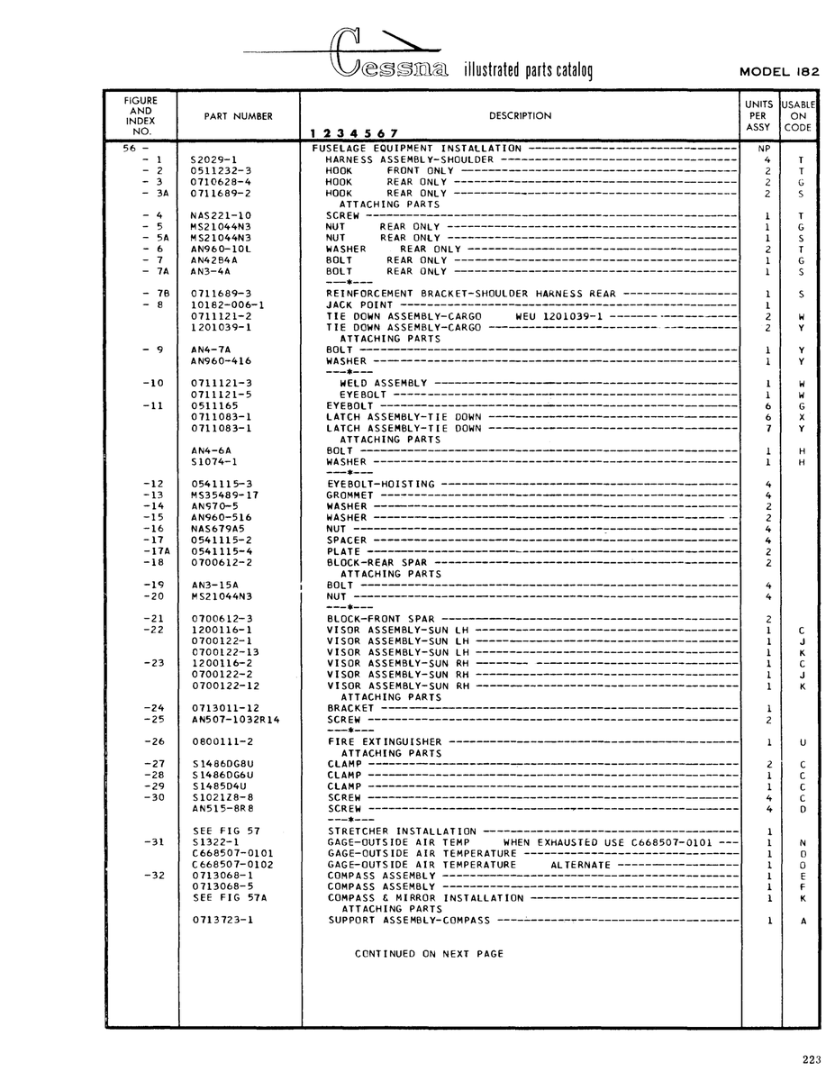 Aviation Part 0511232-3 for Cessna 182 Skylane Aircraft