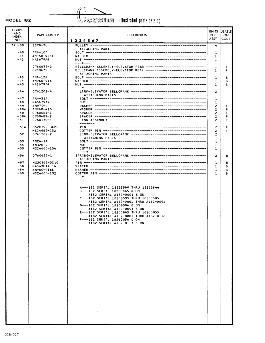 Aviation Part 0160687-1 for Cessna 182 Skylane Aircraft