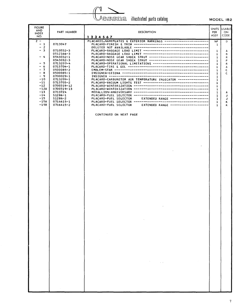 Aviation Part 0500085-2 for Cessna 182 Skylane Aircraft