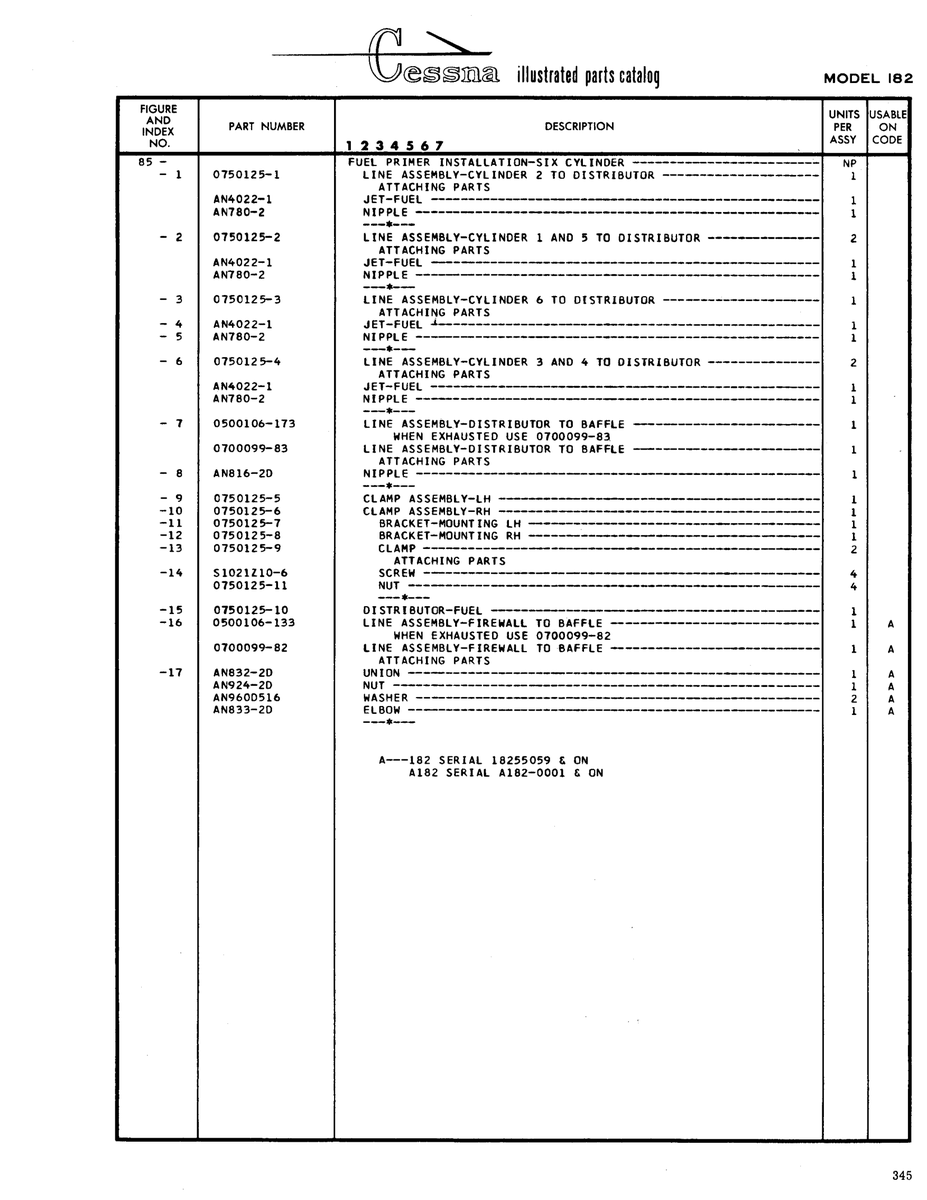 Aviation Part 0500106-133 for Cessna 182 Skylane Aircraft