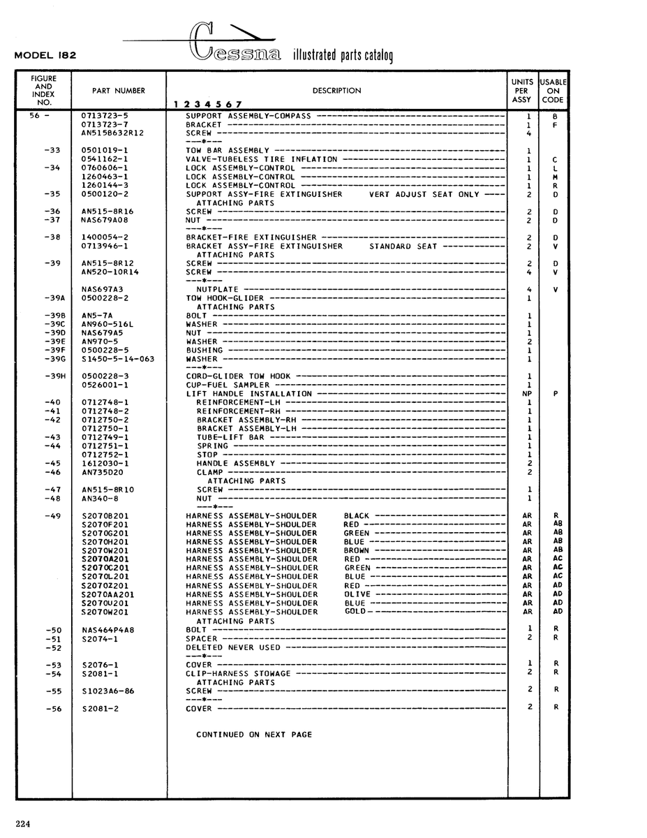 Aviation Part 0500120-2 for Cessna 182 Skylane Aircraft