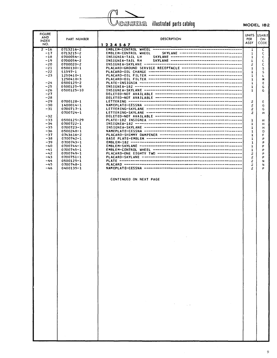 Aviation Part 0500125-2 for Cessna 182 Skylane Aircraft