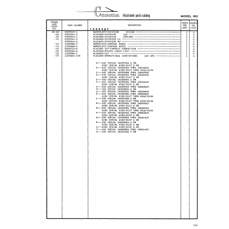 Aviation Part (0-405020-1) — Cessna 182 Skylane Aviation Part (0-405020-1) — Cessna 182 Skylane