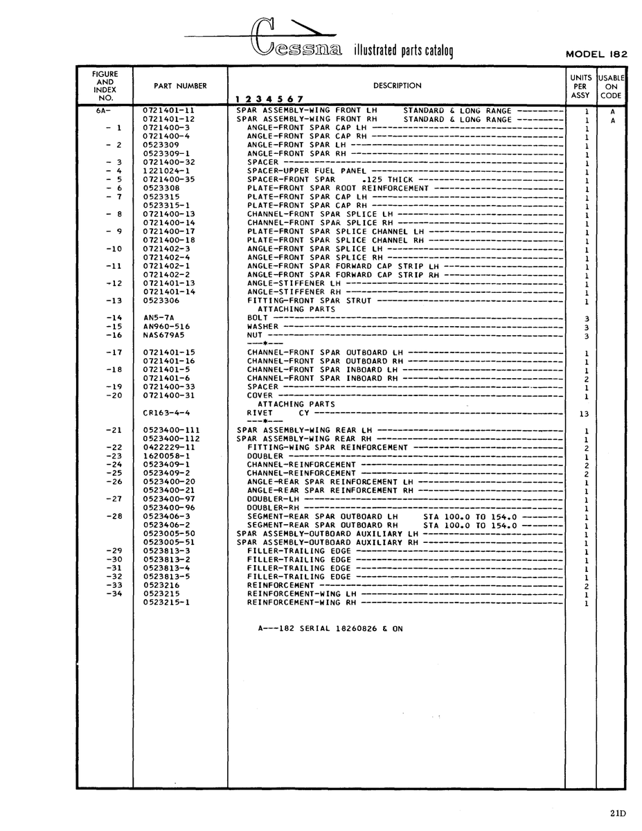 Aviation Part 0523309-1 for Cessna 182 Skylane Aircraft