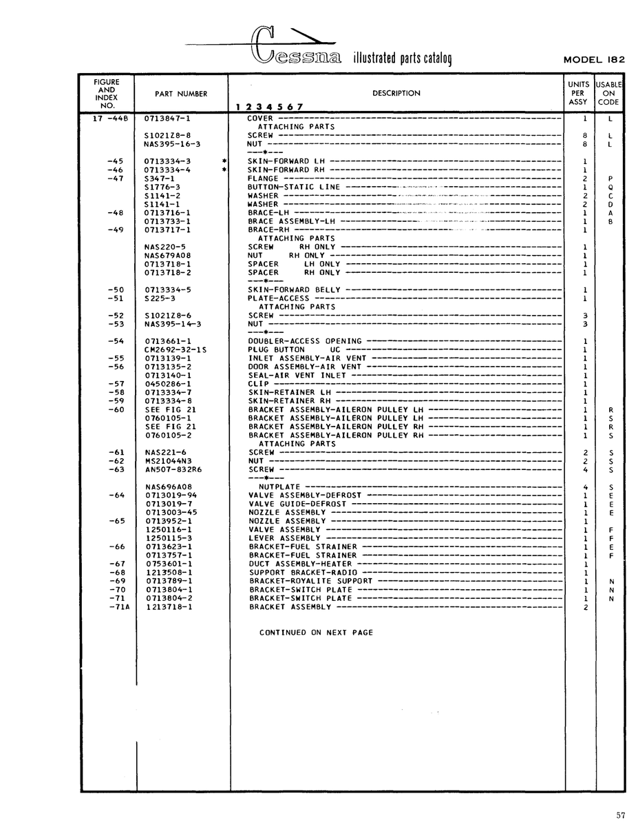 Aviation Part 0450286-1 for Cessna 182 Skylane Aircraft