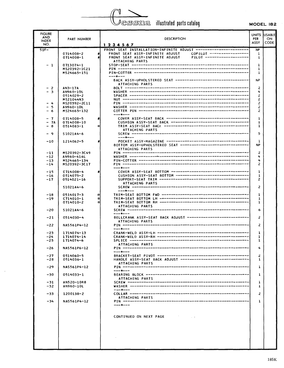 Aviation Part 0113074-1 for Cessna 182 Skylane Aircraft