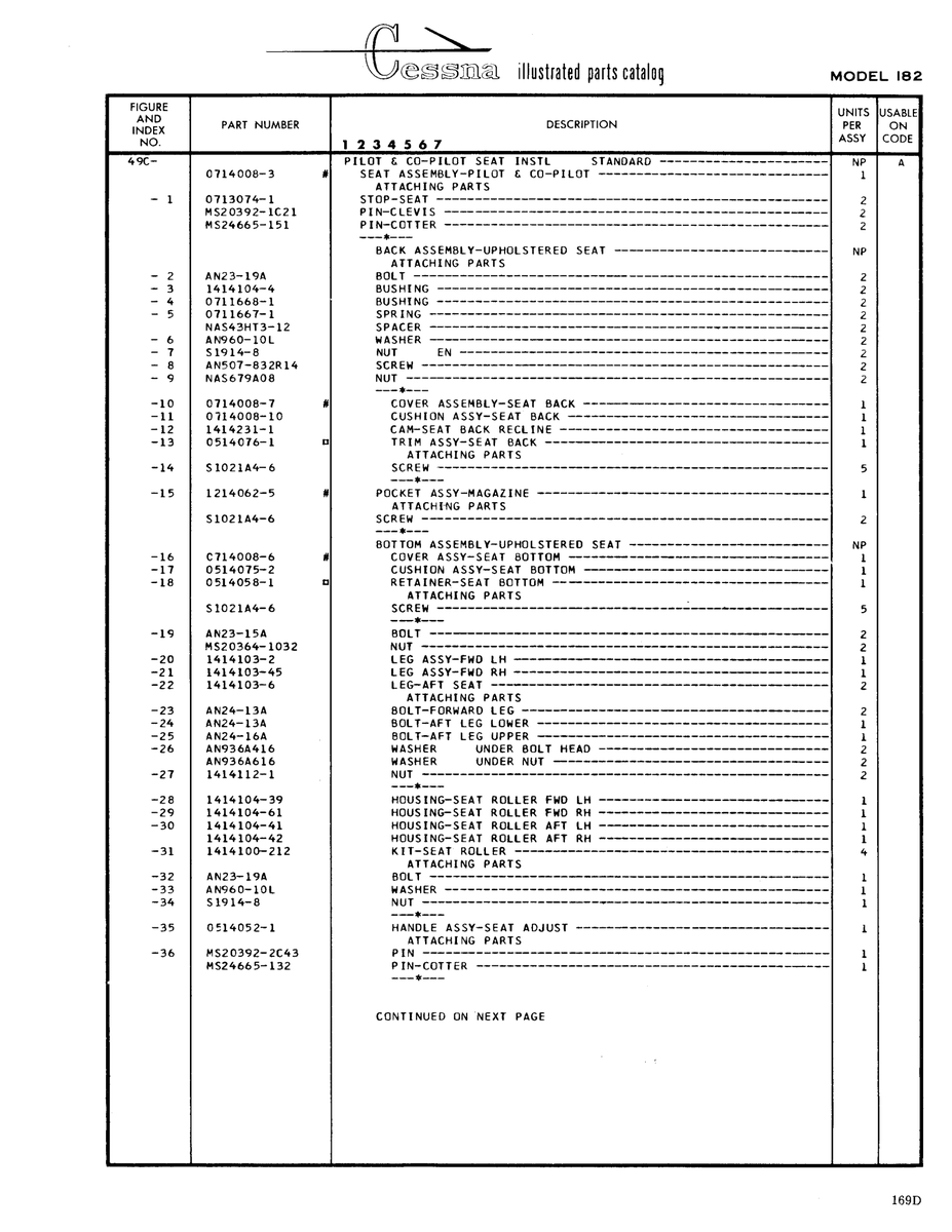 Aviation Part 0114008-10 for Cessna 182 Skylane Aircraft