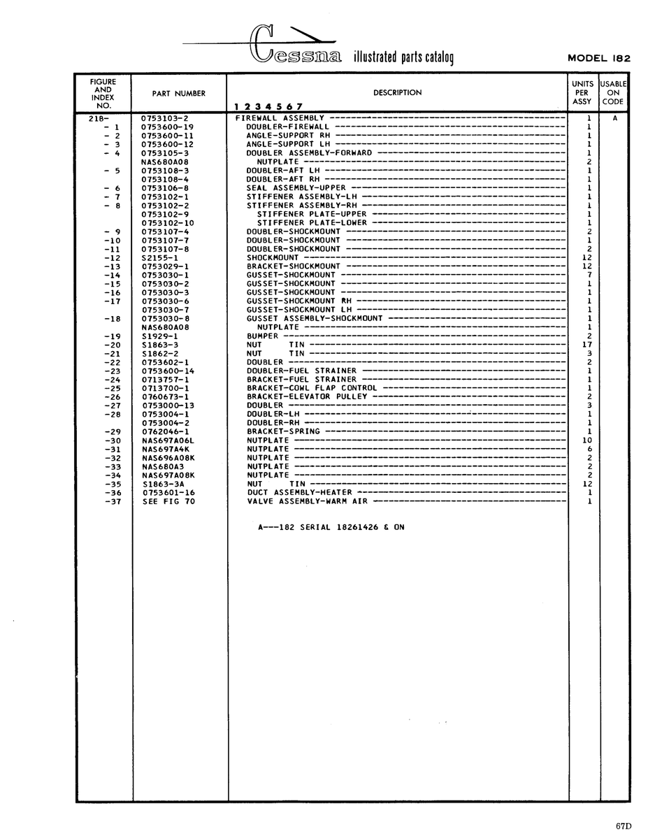 Aviation Part 0153102-10 for Cessna 182 Skylane Aircraft